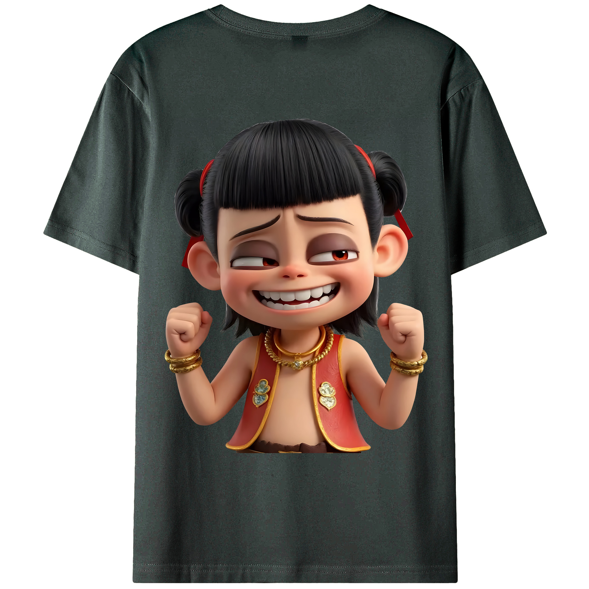 （画像用） Ne Zha 2 ナタ 魔童の大暴れ 綿100％ メンズ半袖Tシャツ（バックプリント） 通気性